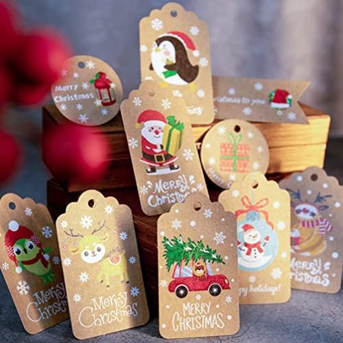 עיצוב חג המולד של Nuobesty תגיות נייר חום קראפט תגיות מתנה לחג המולד עם מחרוזת חוטים 10 עיצובים