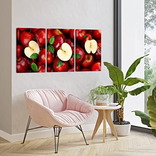 3 חתיכות אדום אפל תמונה קיר אמנות טרי פירות ציור הדפסה על בד מזון פוסטר יצירות אמנות ממוסגר עבור בית