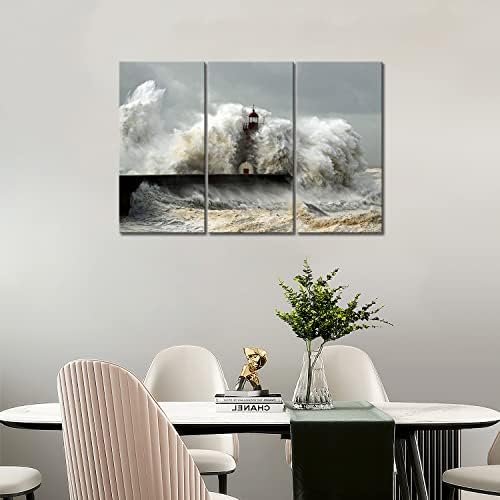 מגדלור בגלים של ים קיר אמנות ציור התמונה הדפסה על בד נוף ימי תמונות לעיצוב בית קישוט מתנה