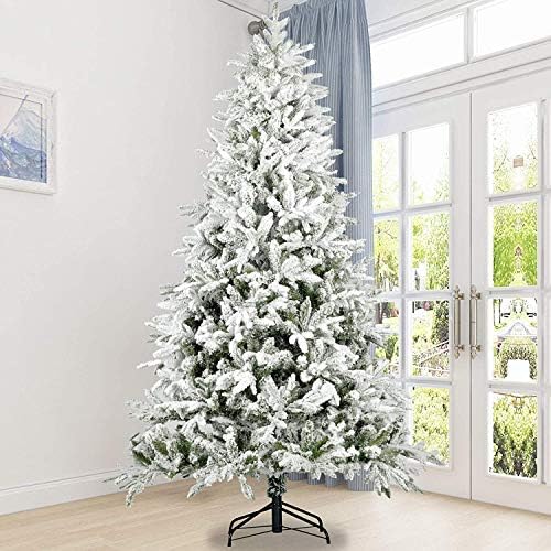 עץ חג המולד של שלג נוהר 7ft עץ אורן צירים מלאכותי עם טיפים ריאליסטיים לבנים