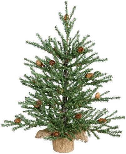 VCO 18 כרמל אורן עץ חג המולד מלאכותי עם חרוטים אורנים ובסיס יוטה -לא מואר