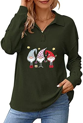 חג מולד שמח נשים סוודר כפתור חצי סוודר סווטשירטים עם שרוול ארוך דש בנות טרנדיות צווארון בנות נפילות y2k בגדים