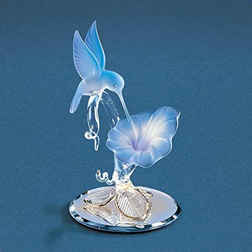 ציפור יונק של ברון זכוכית ופסלון זכוכית פרחים כחולים