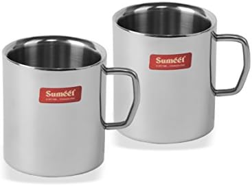 Sumeet נירוסטה תה קיר כפול וסט קפה ספל גדול של 2 יחידות