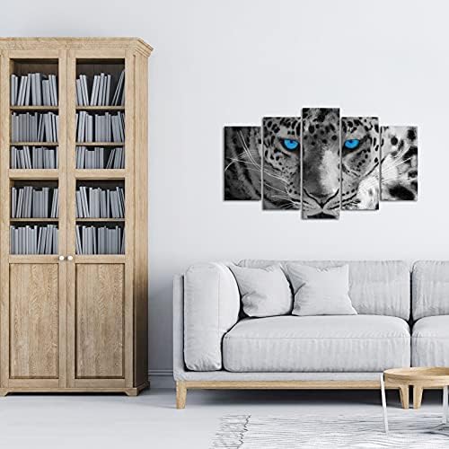 5 חתיכות שחור ולבן נמר בד קיר אמנות פראי בעלי החיים עם עיניים כחולות תמונה ציור עבור מודרני בית חדר שינה