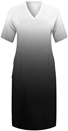 שמלת חולצה בגודל בתוספת גודל לנשים גודל גדול V צוואר שמלת טוניקה עם שרוול קצר עם כיסים שמלות קיץ זורמות