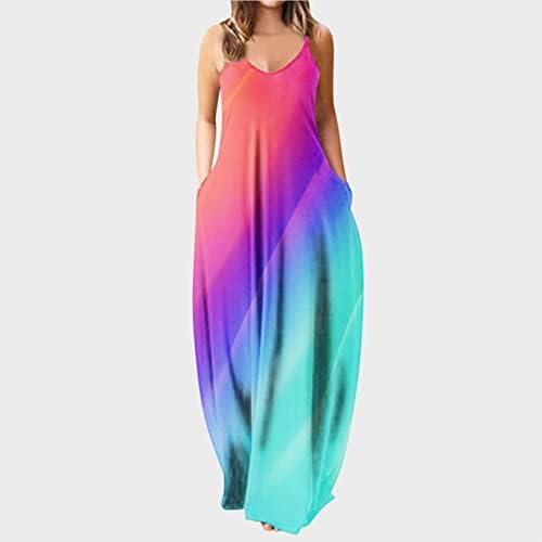 שמלות קיץ של זפרבובה לנשים 2022 צבעי צבע טרנדי שמלות מקסי שמלות סקסי V צוואר ספגטי רצועת חוף שינה עם כיסים