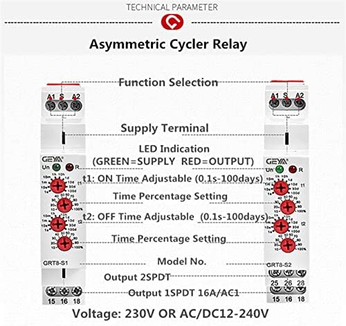 Woroly Grt8-S מחזור אסימטרי ממסר טיימר ממסר SPDT 220V 16A AC/DC12V-240V ממסר חוזר אלקטרוני
