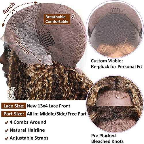 13 על 4 מתולתל דבש בלונדיני אומברה צבע להדגיש תחרה מול שיער טבעי פאות עבור נשים בלתי נראה מראש קטף