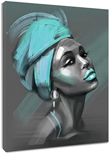 LB נשים אפריקאיות אמריקאיות אמנות קיר קיר, יופי שחור אישה שחורה טורטי שיער באומנות, תקציר ציור