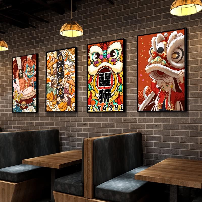 ציור דקורטיבי גאות לאומי חדש סיני אריה אריה ריקוד מלון קיר קיר דקורטיבי בציור קיר מסעדה ציור קיר