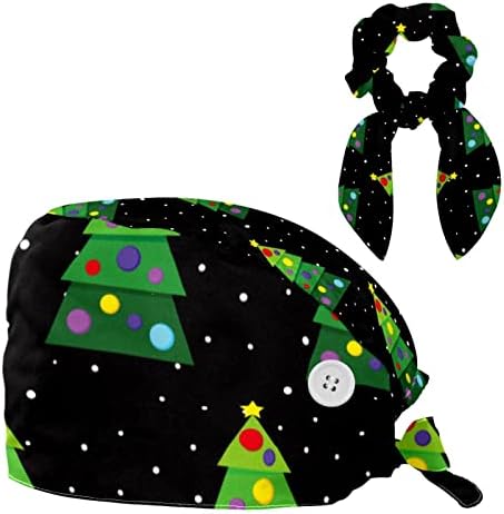 עץ חג המולד כובע עבודה שחור עם כפתורים כובע בופנט מתכוונן כובע קרצוף יוניסקס עם שיער קשת