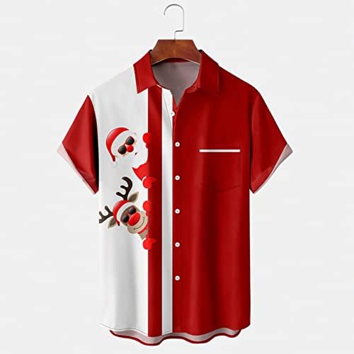 חולצה רשמית גברים חג המולד סנטה מתנה 3D כפתור הדפסה דיגיטלית דש דש חולצת שרוול קצר חולצה חולצה 3D חידוש חדש