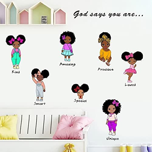 7 קריקטורה שחור ילדה קסם קיר תפאורה נשלף עמיד למים קיר מדבקות עבור בנות חדר שינה סלון