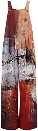 סרבלים מזדמנים שורתיים לנשים רצועות כפתור מודפסות אופנה זורמת מכנסיים ארוכים זורמים עם כיסים