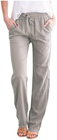 נשים של כותנה פשתן שרוך גבוהה מותן מכנסיים קיץ פאלאצו מכנסיים מזדמנים רופף מתאים רחב רגל מכנסיים עם