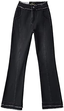 מכנסי ג'ינס של נשים נקרעו למכנסי ג'ינס עולים אמצע עולה עם כיס עם כיס ישר ברגל ישרה במצוקה פעמון