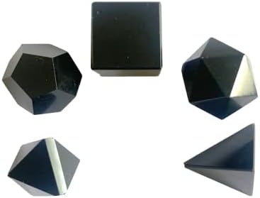 Crystalmiracle שחור אובסידיאן גיאומטרי סט 5 מחשב אפלטוני אבנים מפחדות מפחדות ריפוי קריסטל רייקי בריאות
