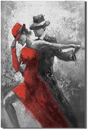 קיר שחור ולבן אמנות טנגו רקדנו בחליפות ריקודים שחורות אדומות ציור הדפסים על בד עם מסגרת לעיצוב