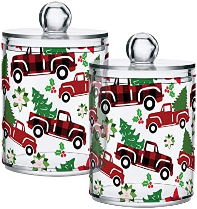 Alaza 2 Pack QTIP מחזיק מחזיק מתקן באפלו חג המולד עץ משאית אדומה עץ אשוח פוינסטיה מארגן אמבטיה מיכלים