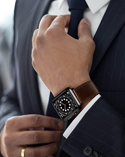 להקות שעון עור של Amanecer תואמות את Apple Watch Series 7/6/5/4/3/2/1 SE, רצועת עור אמיתית התואמת ל- iWatch