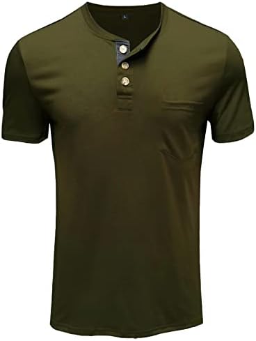 גברים של אביב ובקיץ חולצה כפתור עגול צוואר מוצק צבע חולצה קצר שרוולים כיס זכר למעלה השפל חולצה