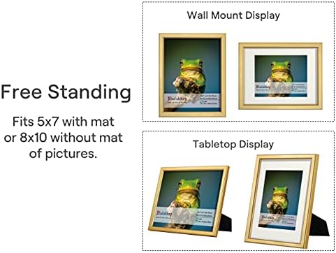 Volabbey 8x10 מסגרת תמונה מערך זהב של 4, מסגרת תמונה לתמונות 5x7 עם מחצלת או 8x10 ללא מחצלת, זכוכית
