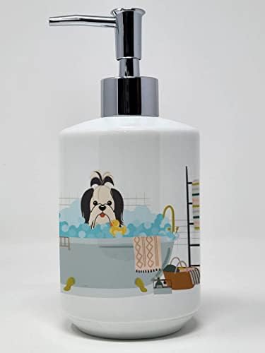 אוצרות קרוליין WDK5785SOAP שחור לבן שיו צו במתקן סבון קרמיקה אמבטיה, בקבוקי משאבה של מתקן סבון