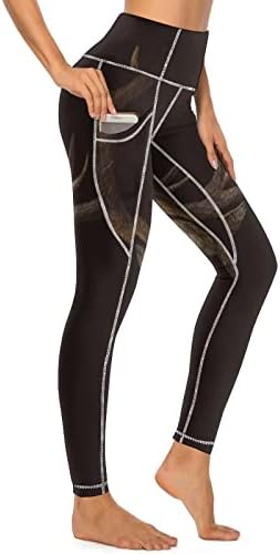 צבעי מים בעלי החיים צבי יוגה מכנסיים עם כיסים לנשים גבוהה מותן בטן בקרת חותלות אימון ריצה
