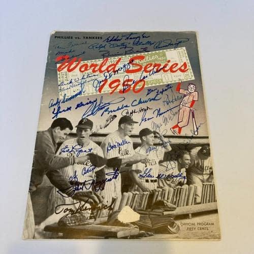 1950 צוות ינקי ניו יורק חתם על תוכנית הסדרה העולמית ג'ו דימג'יו JSA COA - MLB חתימה חתימה שונות של