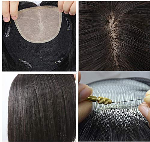 קליפ בשיער טבעי אמיתי טופרים חתיכות שיער נטורה גלי, 6.3 על 6 בסיס משי מצח פאת טופר לנשים עם שיער דליל,