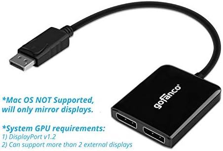 Gofanco 1x2 DisplayPort 1.2 מתאם מפצל תצוגה - ממיר DP לתצוגה כפולה MST MST Converter, 4K @30Hz,