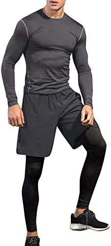 דחיסה UBST 2 תלבושות 2 חלקים מוגדרות לגברים, שרוול ארוך וייבוש מהיר חולצות טריקו מכנסיים קצרים