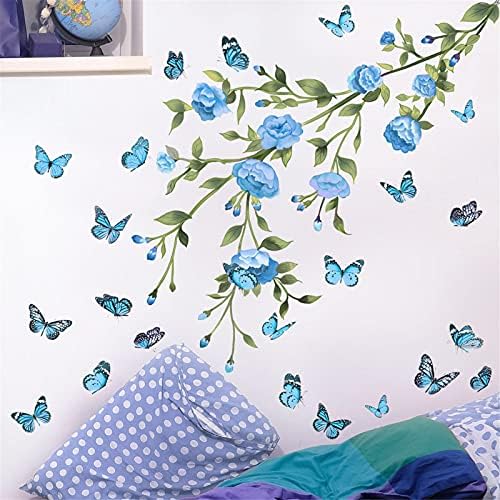 אליס קאס סניף כחול פרח קיר מדבקת פרפר קיר מדבקת פרפר נשלף ויניל בית מדבקות ציורי קיר אמנות דקור לסלון