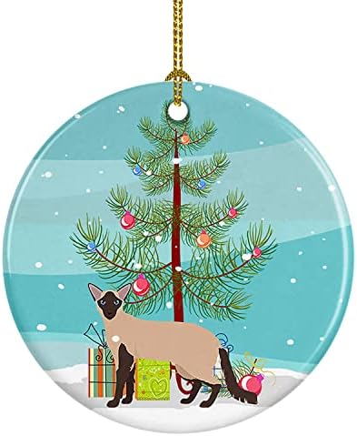 אוצרות קרוליין CK4590CO1 COLORPOINT LONGHAIR חתול קישוט קרמיקה לחג המולד, קישוטים לעץ חג המולד, קישוט תלוי לחג