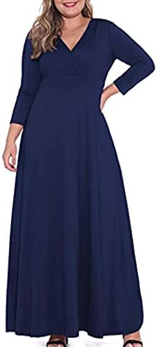 HCJKDU פלוס שמלה בגודל נקי נשים נ 'שרוול ארוך שרוול ארוך שמלת מקסי מזדמנת שמלה סולידית אלגנטית קוקטייל