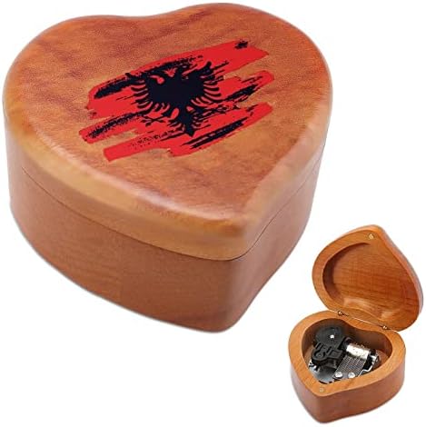 דגל אלבני קופסא מוזיקה מעץ צורה לב קופסאות מוזיקליות קופסאות עץ וינטג 'למתנה