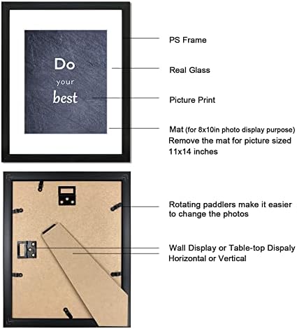 Dekwinn 11x14 מסגרת תמונה של 3 עם 3 עם זכוכית אמיתית לתמונות 8x10 עם מחצלת או 11x14 ללא מחצלת,
