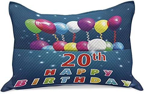 Ambesonne יום הולדת 20 סרוג כרית כרית, מסיבת יום הולדת 20 עם בלונים צבעוניים על הדפס התפאורה