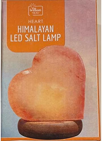רעיונות מבריקים Himalayan LED LED מנורת מלח- בצורת לב- USB אבקה- בסיס עץ- מגולף יד- אור לבן חם לזוהר אטרקטיבי