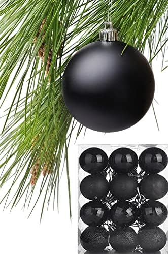 קישוטי כדור חג המולד 24 יחידים מתנפצים קישוטי חג המולד שחור עטוף כדורי חג המולד קישוט חג המולד כדורי עץ חג