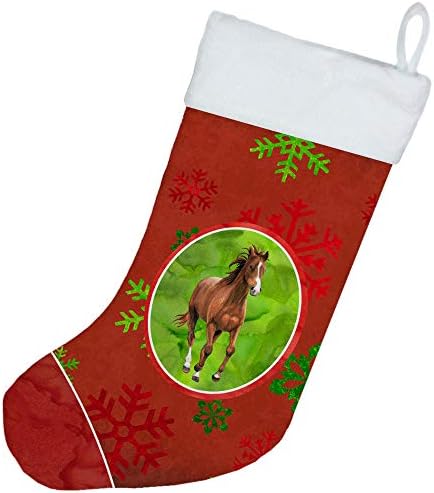 אוצרות קרוליין SB3128-CS סוס אדום פתיתי שלג חג מגרש חג המולד, אח תלויה גרביים עונת חג המולד עיצוב חג