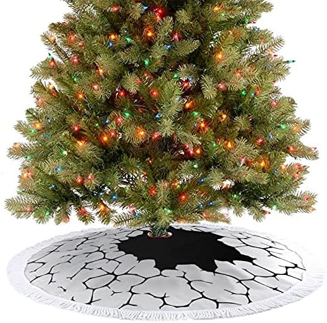 מחצלת חצאיות עץ חג המולד של עץ חג המולד בשחור לבן מחצלת עם קישוטים למסיבות חג של חווה ליל כל הקדושים 48 x48