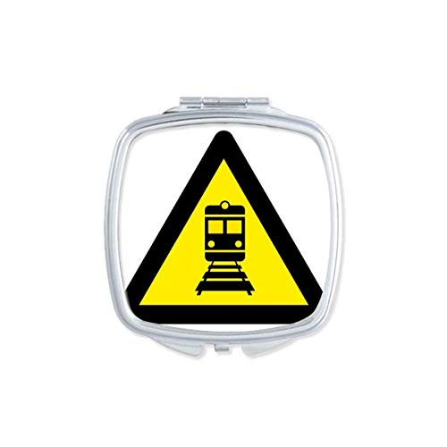אזהרת סמל צהוב שחור רכבת משולש מראה נייד קומפקטי כיס איפור דו צדדי זכוכית
