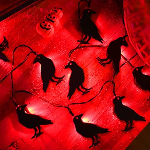 קישוטי ליל כל הקדושים של מלגרו סוללה המופעלת על עורב אדום אורות מיתר אדום 5ft אורות מפחידים מקורה 10 עיצוב חדר