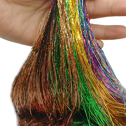 47 סנטימטרים שיער טינסל ערכת, 2400 גדילים 12 מעורב צבעים טינסל שיער הרחבות פיות שיער טינסל ערכת חום עמיד גליטר