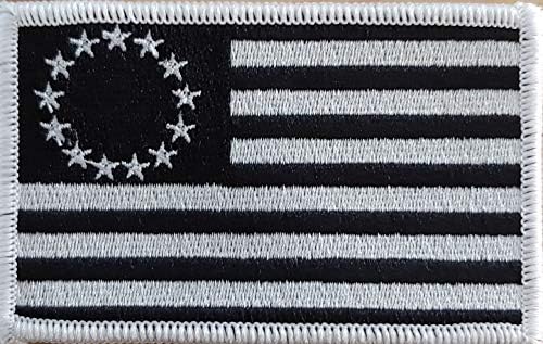 Betsy Ross USA ארהב ארצות הברית דגל טלאי רקום עם וו ולולאה בשחור לבן גרסה גרסת מורל טקטי כתף לבנה גבול