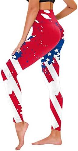 חותלות 4 ביולי לנשים מותניים גבוהות דגל אמריקאי מכנסי יוגה מכנסי כושר מוברש רך מוברש רך הרמת