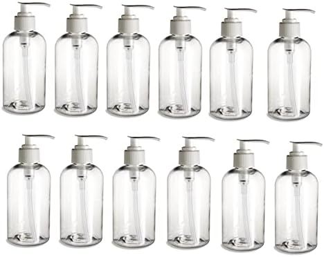 12 חבילות- 8 גרם- בקבוקי פלסטיק בוסטון ברורים- משאבה לבנה- לשמנים אתרים, בשמים, מוצרי ניקוי- על ידי חוות