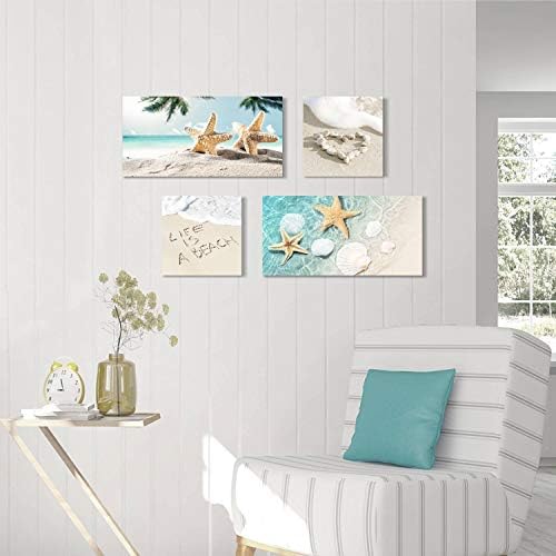 זפת זפת סטודיו חול חוף קיר אמנות תמונה: צדף וכוכב ים יצירות אמנות הדפסה על בד לסלון